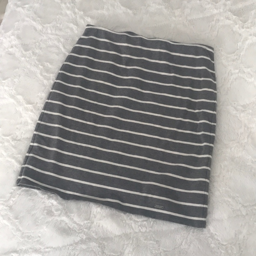 Hollister Grey and White Striped Bodycon Skirt